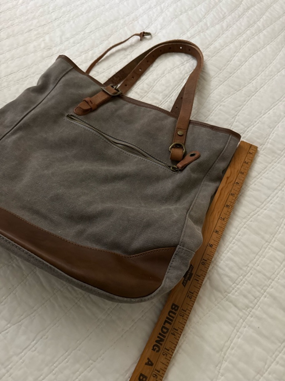 TSD Gray Canvas Tote with Brown Leather Trim - Picture 7 of 7